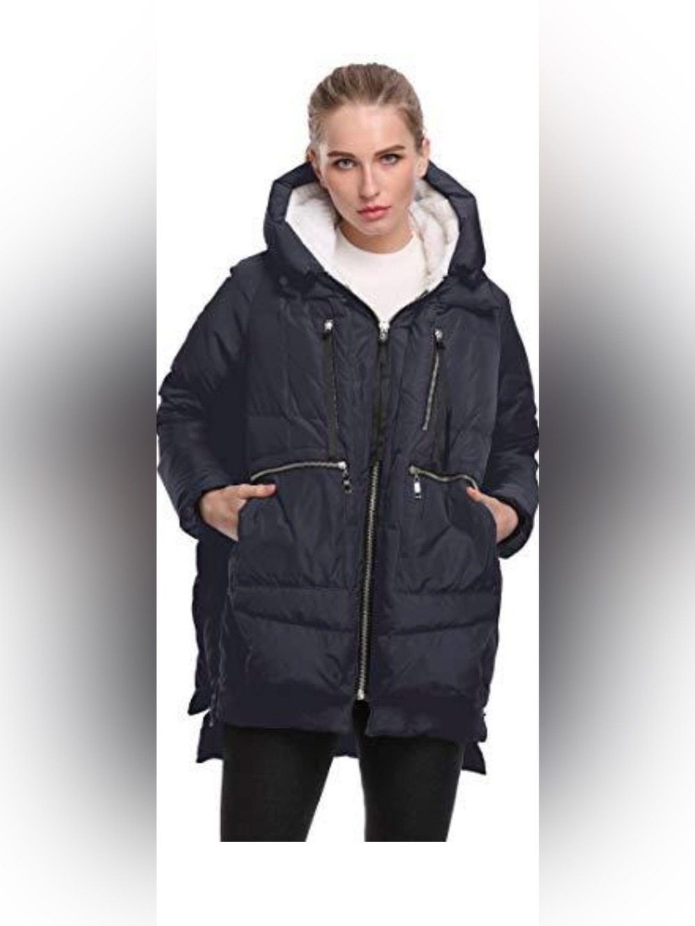 Women’s Navy Puffer Coat with Hood